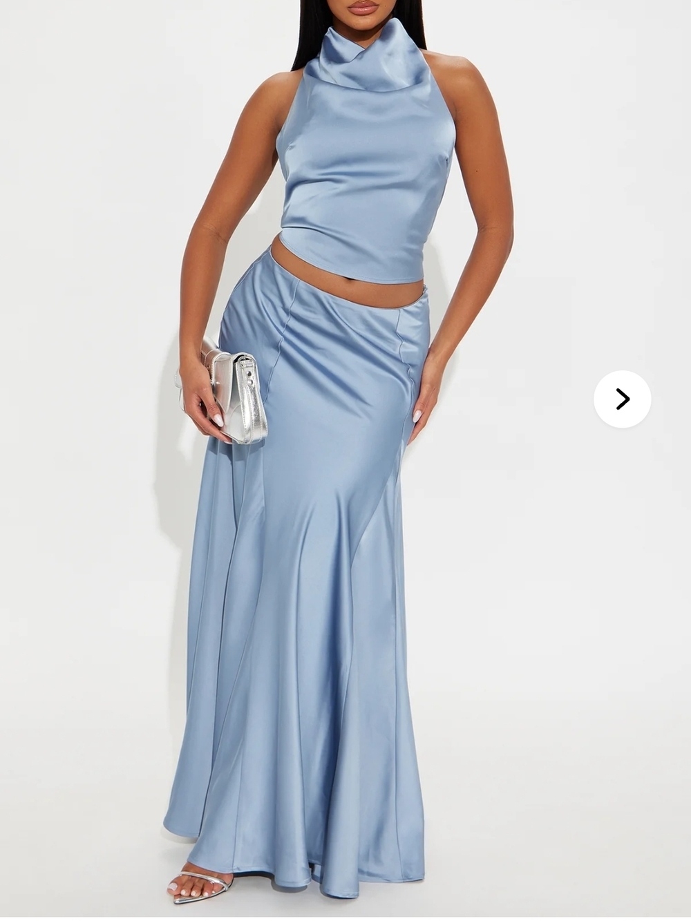 Satin Maxi Skirt in Light Blue